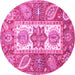 Round Machine Washable Abstract Pink Modern Rug, wshabs3360pnk