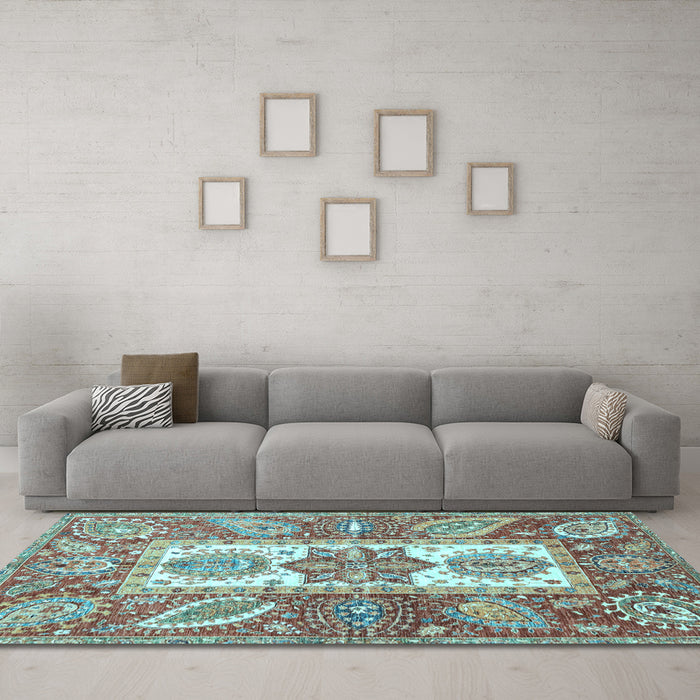 Machine Washable Abstract Light Blue Modern Rug in a Living Room, wshabs3360lblu