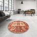 Round Machine Washable Abstract Red Rug in a Office, wshabs3360