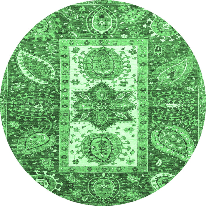 Round Machine Washable Abstract Emerald Green Modern Area Rugs, wshabs3360emgrn