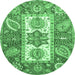 Round Machine Washable Abstract Emerald Green Modern Area Rugs, wshabs3360emgrn