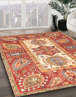 Abstract Red Modern Rug in Family Room, abs3360