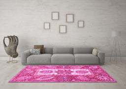 Machine Washable Abstract Pink Modern Rug in a Living Room, wshabs3360pnk