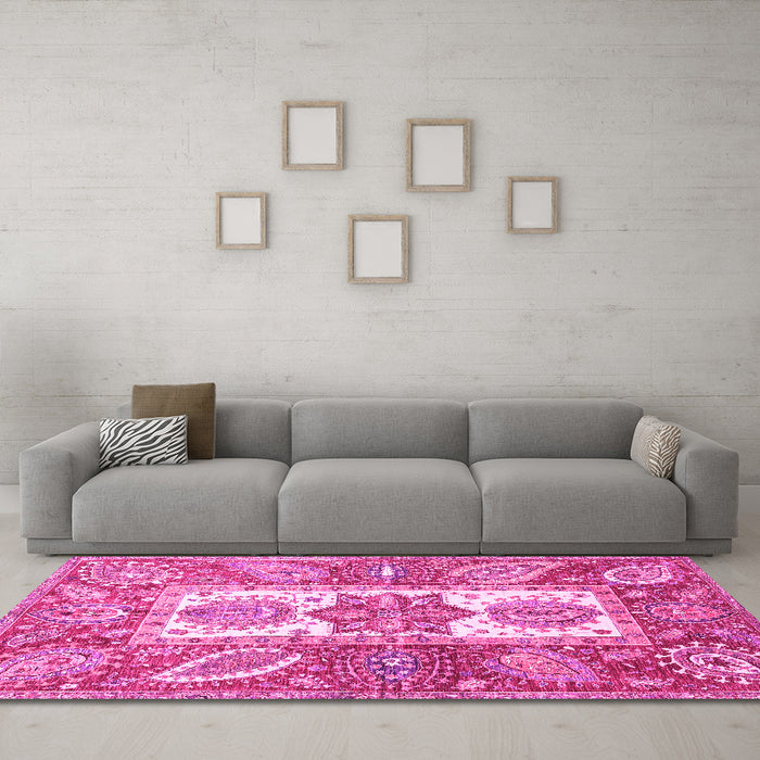 Machine Washable Abstract Pink Modern Rug in a Living Room, wshabs3360pnk