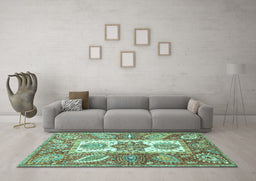 Machine Washable Abstract Turquoise Modern Area Rugs in a Living Room,, wshabs3360turq