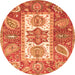 Round Machine Washable Abstract Orange Modern Area Rugs, wshabs3360org