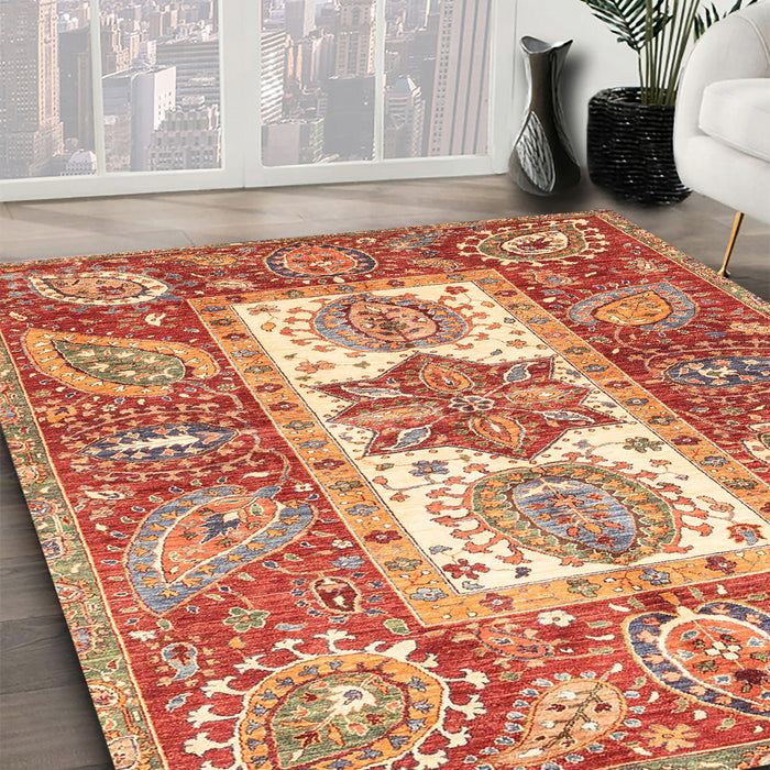 Abstract Red Modern Rug in Family Room, abs3360