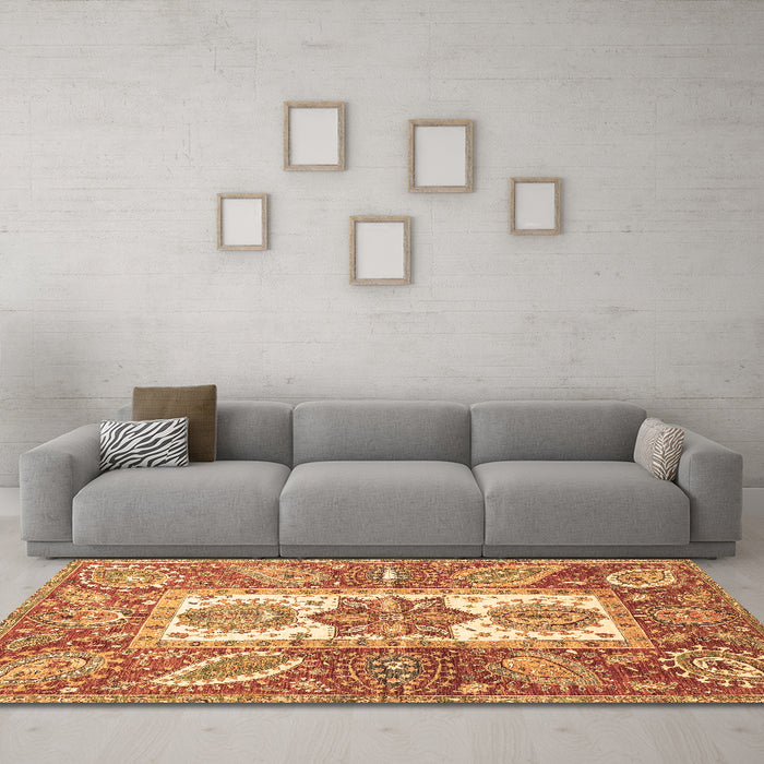Machine Washable Abstract Brown Modern Rug in a Living Room,, wshabs3360brn
