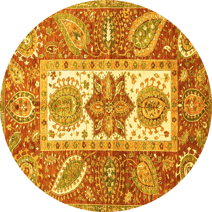 Round Abstract Yellow Modern Rug, abs3360yw