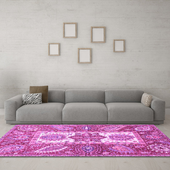 Machine Washable Abstract Purple Modern Area Rugs in a Living Room, wshabs3360pur