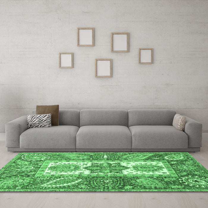 Machine Washable Abstract Emerald Green Modern Area Rugs in a Living Room,, wshabs3360emgrn