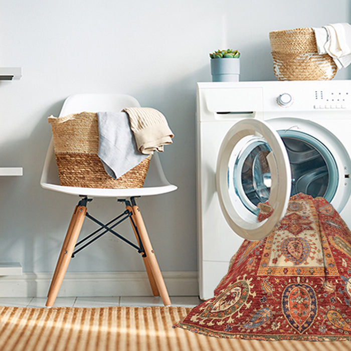 Machine Washable Abstract Red Rug in a Washing Machine, wshabs3360