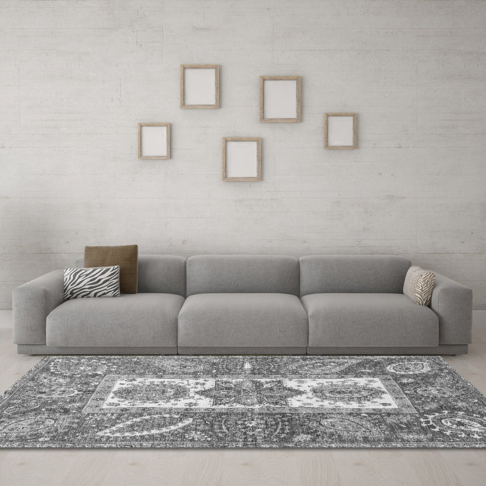 Machine Washable Abstract Gray Modern Rug in a Living Room,, wshabs3360gry