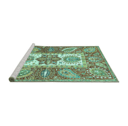 Sideview of Machine Washable Abstract Turquoise Modern Area Rugs, wshabs3360turq