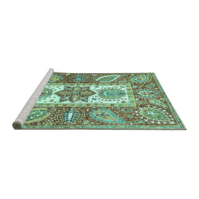 Sideview of Machine Washable Abstract Turquoise Modern Area Rugs, wshabs3360turq