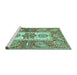 Sideview of Machine Washable Abstract Turquoise Modern Area Rugs, wshabs3360turq