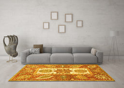 Machine Washable Abstract Yellow Modern Rug in a Living Room, wshabs3360yw