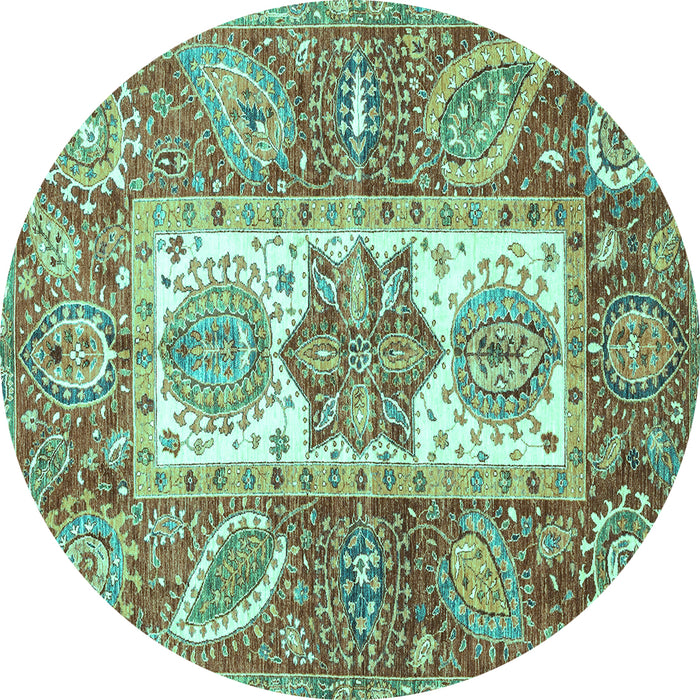 Round Machine Washable Abstract Turquoise Modern Area Rugs, wshabs3360turq