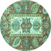 Round Machine Washable Abstract Turquoise Modern Area Rugs, wshabs3360turq