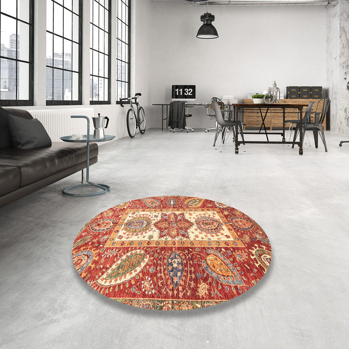Round Abstract Red Modern Rug in a Office, abs3360