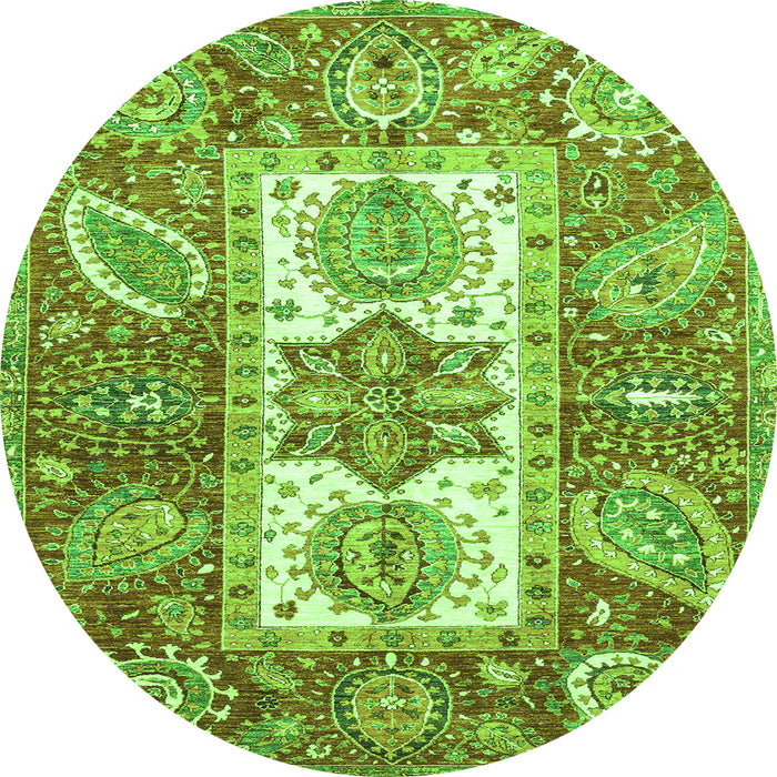 Round Abstract Green Modern Rug, abs3360grn