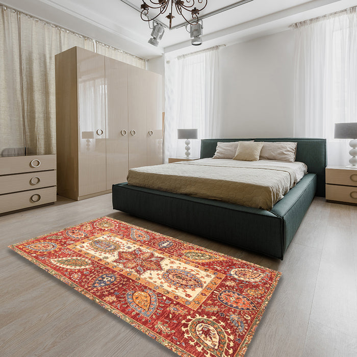 Machine Washable Abstract Red Rug in a Bedroom, wshabs3360
