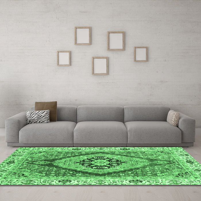 Machine Washable Abstract Emerald Green Modern Area Rugs in a Living Room,, wshabs3361emgrn