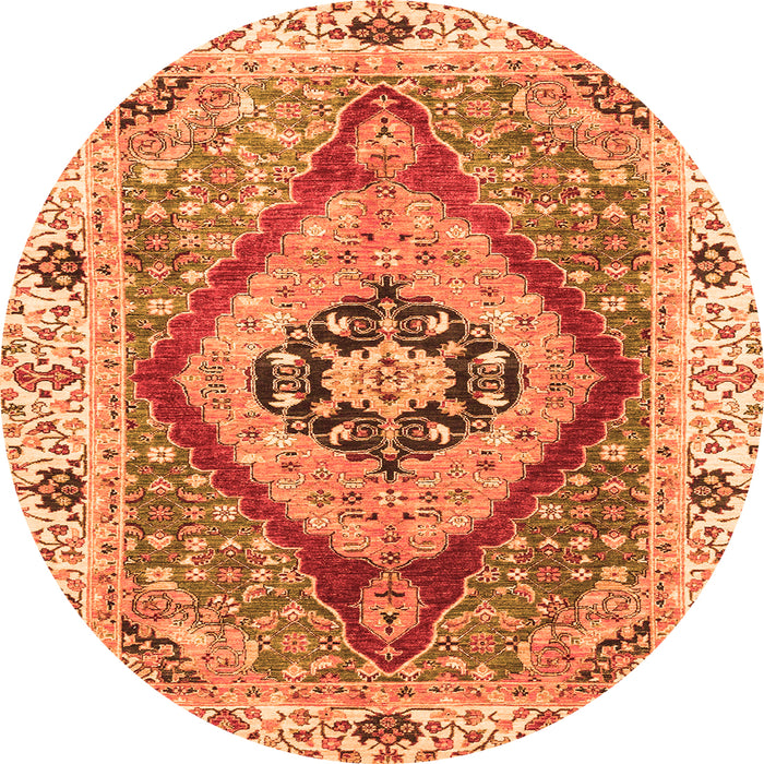 Round Machine Washable Abstract Orange Modern Area Rugs, wshabs3361org