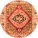 Round Machine Washable Abstract Orange Modern Area Rugs, wshabs3361org