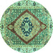 Round Machine Washable Abstract Turquoise Modern Area Rugs, wshabs3361turq