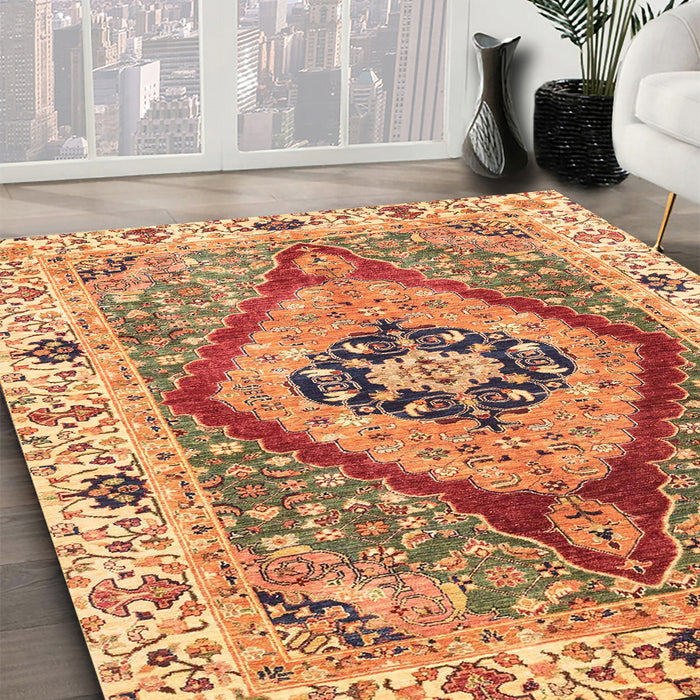 Machine Washable Abstract Yellow Orange Rug in a Family Room, wshabs3361