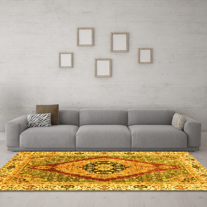 Machine Washable Abstract Yellow Modern Rug in a Living Room, wshabs3361yw