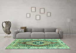 Machine Washable Abstract Turquoise Modern Area Rugs in a Living Room,, wshabs3361turq