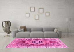 Machine Washable Abstract Pink Modern Rug in a Living Room, wshabs3361pnk