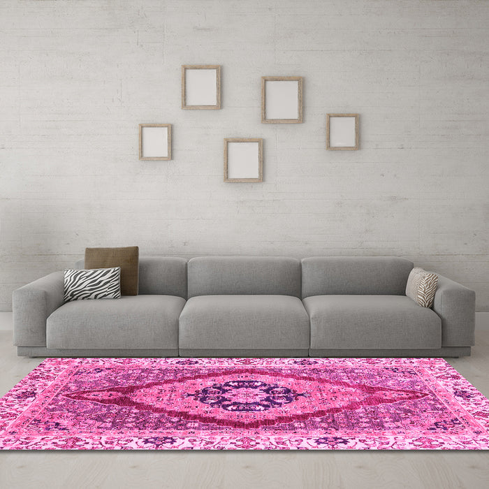 Machine Washable Abstract Pink Modern Rug in a Living Room, wshabs3361pnk