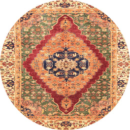 Round Abstract Yellow Orange Modern Rug, abs3361