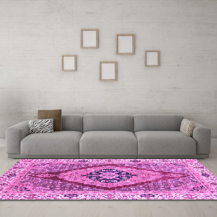 Machine Washable Abstract Purple Modern Area Rugs in a Living Room, wshabs3361pur