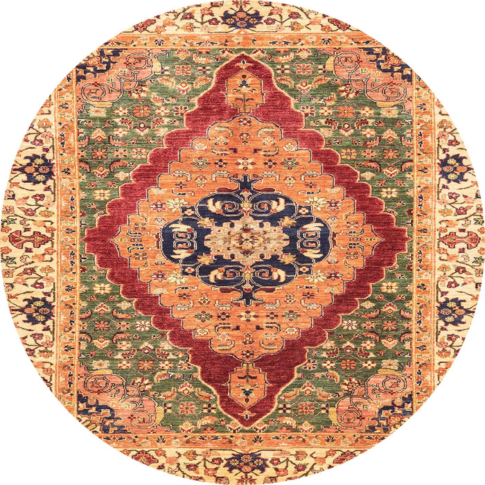 Round Machine Washable Abstract Yellow Orange Rug, wshabs3361