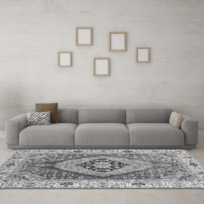 Machine Washable Abstract Gray Modern Rug in a Living Room,, wshabs3361gry