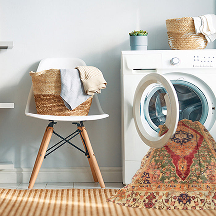 Machine Washable Abstract Yellow Orange Rug in a Washing Machine, wshabs3361