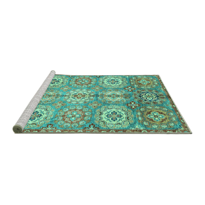 Sideview of Machine Washable Abstract Turquoise Modern Area Rugs, wshabs3362turq