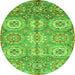 Round Machine Washable Abstract Green Modern Area Rugs, wshabs3362grn