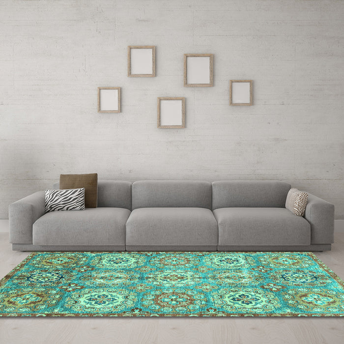 Machine Washable Abstract Turquoise Modern Area Rugs in a Living Room,, wshabs3362turq