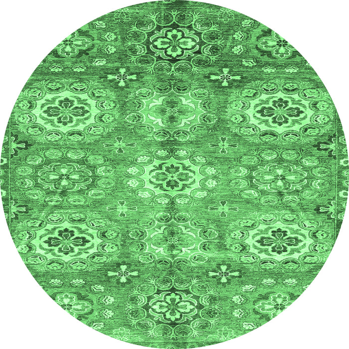 Round Machine Washable Abstract Emerald Green Modern Area Rugs, wshabs3362emgrn