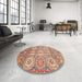 Round Machine Washable Abstract Brown Sugar Brown Rug in a Office, wshabs3362