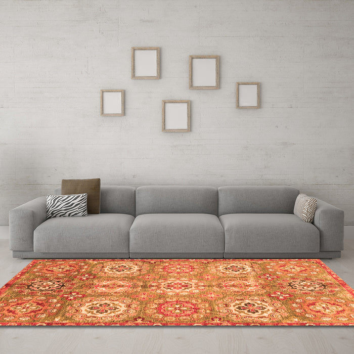 Machine Washable Abstract Orange Modern Area Rugs in a Living Room, wshabs3362org