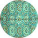 Round Machine Washable Abstract Turquoise Modern Area Rugs, wshabs3362turq