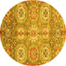 Round Machine Washable Abstract Yellow Modern Rug, wshabs3362yw