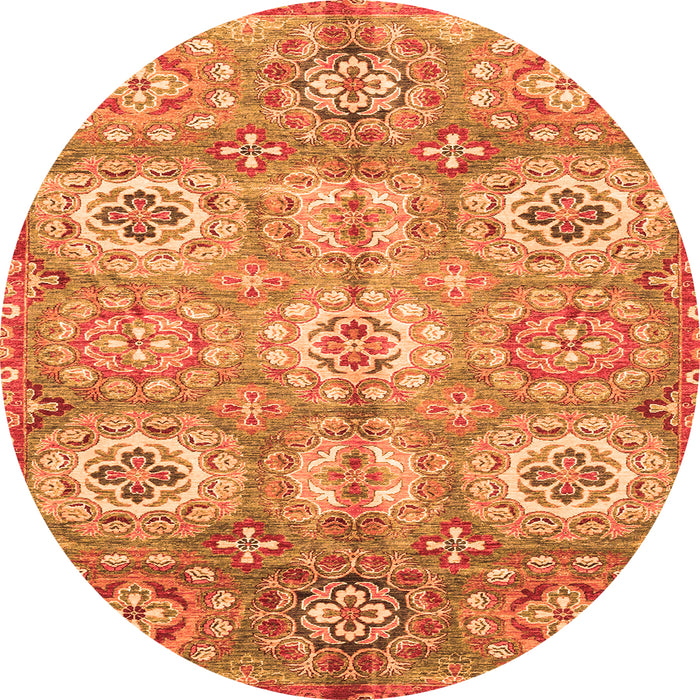 Round Machine Washable Abstract Orange Modern Area Rugs, wshabs3362org