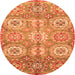 Round Machine Washable Abstract Orange Modern Area Rugs, wshabs3362org